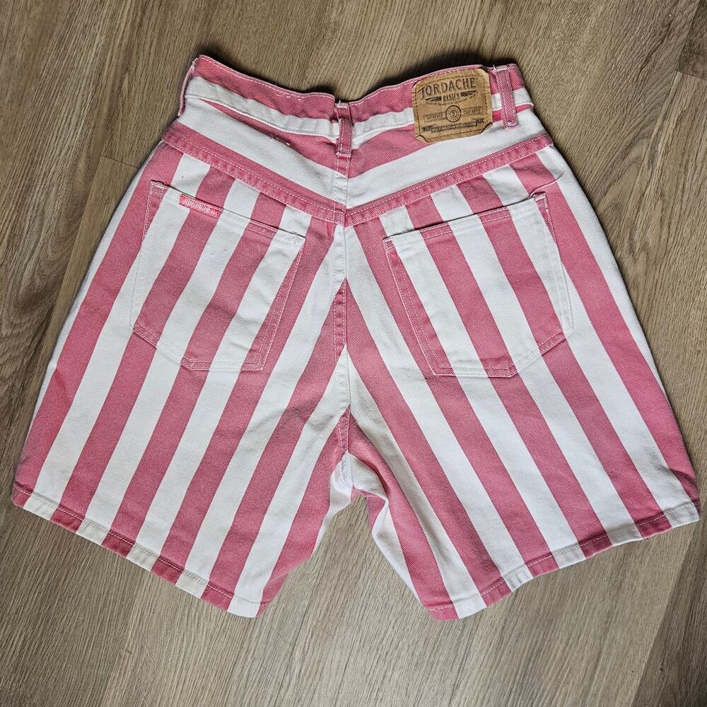 Vintage High Waist pink white stripe Jordache denim jean shorts jorts - Picture 2 of 4
